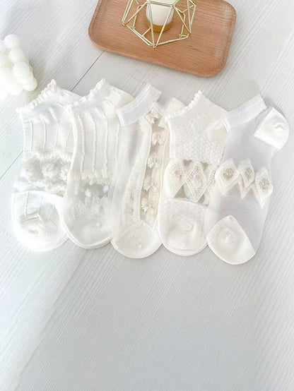 خمسة ل للنساء الصيف سميك شفاف تنفس الجوارب القارب كاجوال كل المطابقة دانتيل جوارب