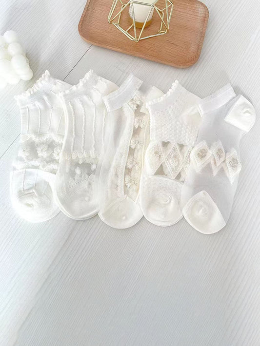 خمسة ل للنساء الصيف سميك شفاف تنفس الجوارب القارب كاجوال كل المطابقة دانتيل جوارب