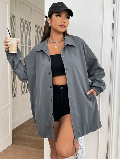 جاكيت منخفض الاكتاف حافة رباط مقاس كبير