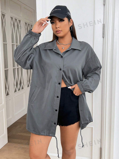 جاكيت منخفض الاكتاف حافة رباط مقاس كبير