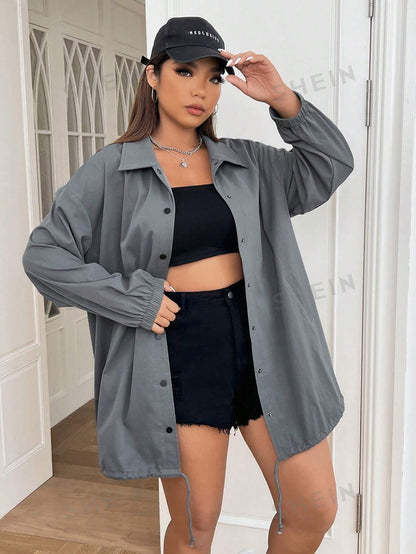 جاكيت منخفض الاكتاف حافة رباط مقاس كبير