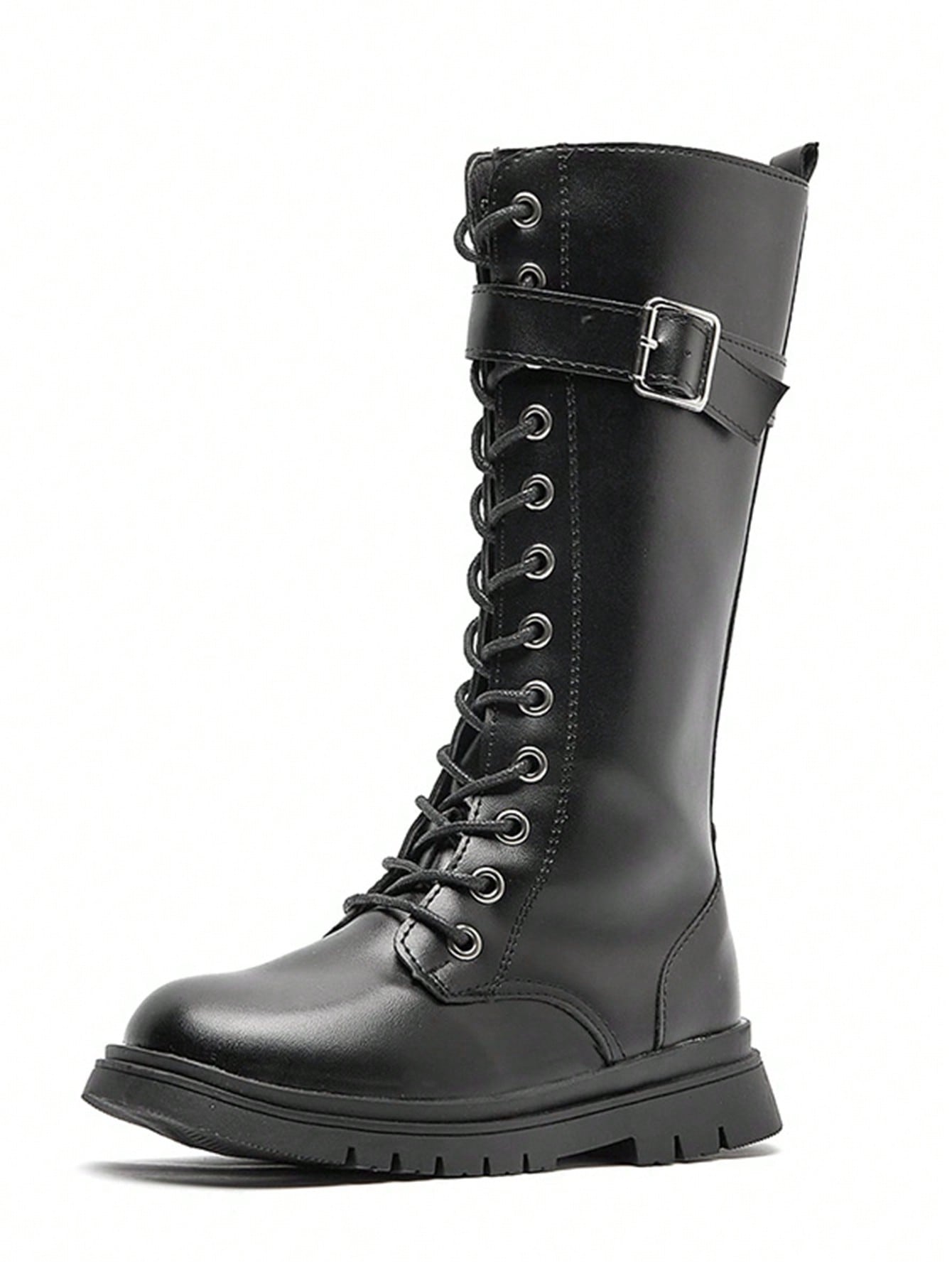 جزمة برقبة طويلة أطفال قطع عالية مع بديكور مشبك و امامي ربط الحذاء الى ولد