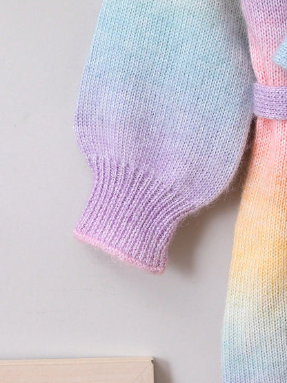 فستان صوفي ألوان متدرجة اكمام أسقف بنت طفل