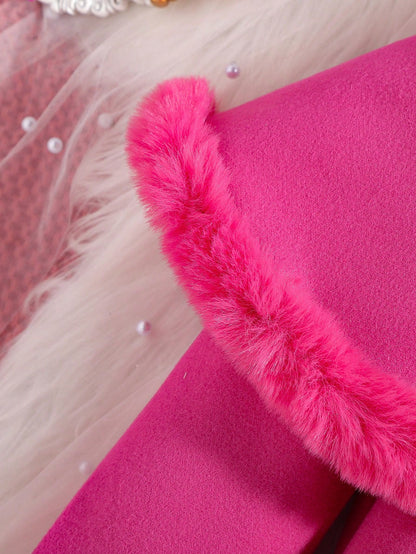 للبنات الاطفال مقلم زغبي تجاعيد مطوية معطف & قبعة