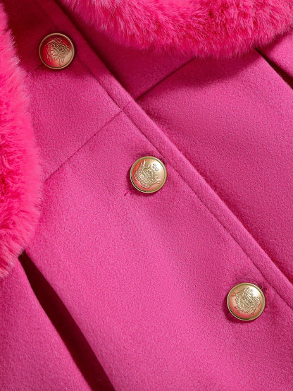 للبنات الاطفال مقلم زغبي تجاعيد مطوية معطف & قبعة