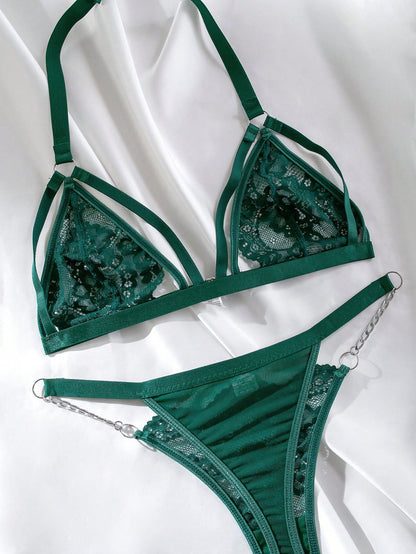 طقم ملابس داخلية دانتيل زهري اجوف