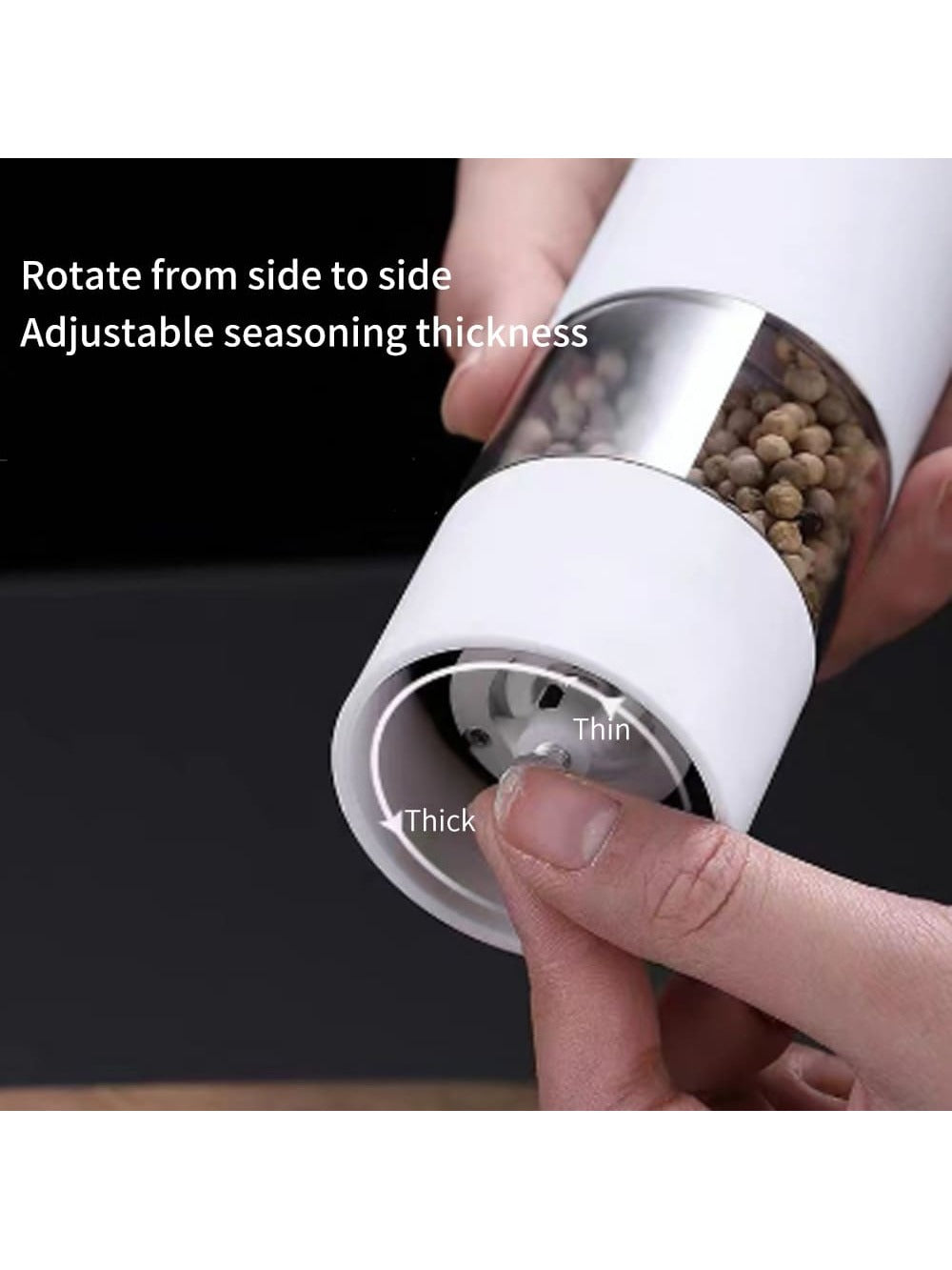 قطعة واحدة من مطحنة الملح والفلفل الكهربائية التي تعمل بالبطارية (البطارية غير متضمنة)، مسند مطحنة مجاني، تشغيل تلقائي بيد واحدة، خشونة قابلة للتعديل، مطحنة توابل أوتوماتيكية مع خشونة قابلة للتعديل، مثالية للطهي المنزلي والشواء، أبيض