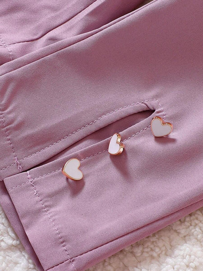 للبنات الاطفال اكمام واسعة بياقة مطوي مسنن جاكيت & فتحة بنطلون بساق واسع