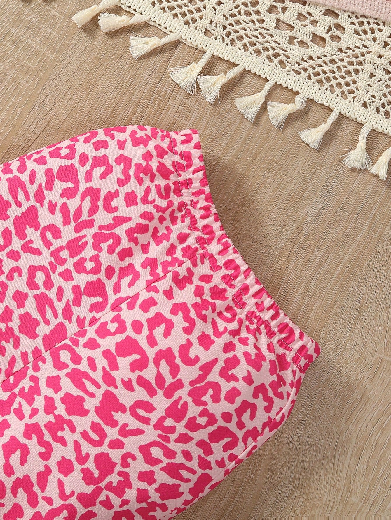 للبنات الاطفال طباعة الفهد لباس علوي مطوي الثنايا & بنطلون بساق واسع