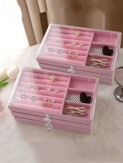 صندوق مجوهرات مرصع بالراينستون باللون الوردي