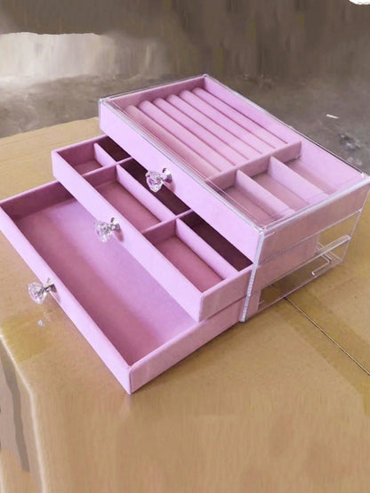 صندوق مجوهرات مرصع بالراينستون باللون الوردي