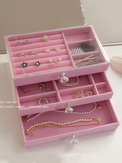 صندوق مجوهرات مرصع بالراينستون باللون الوردي