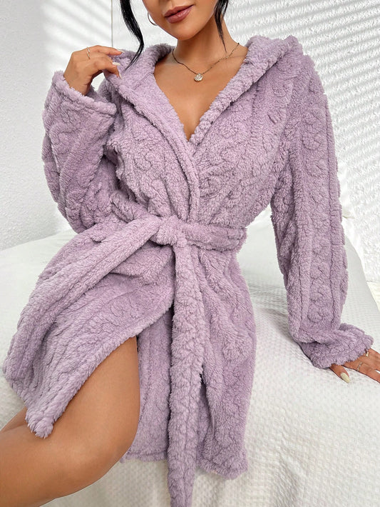 روب موحدة اللون حزام قبعة تيدي