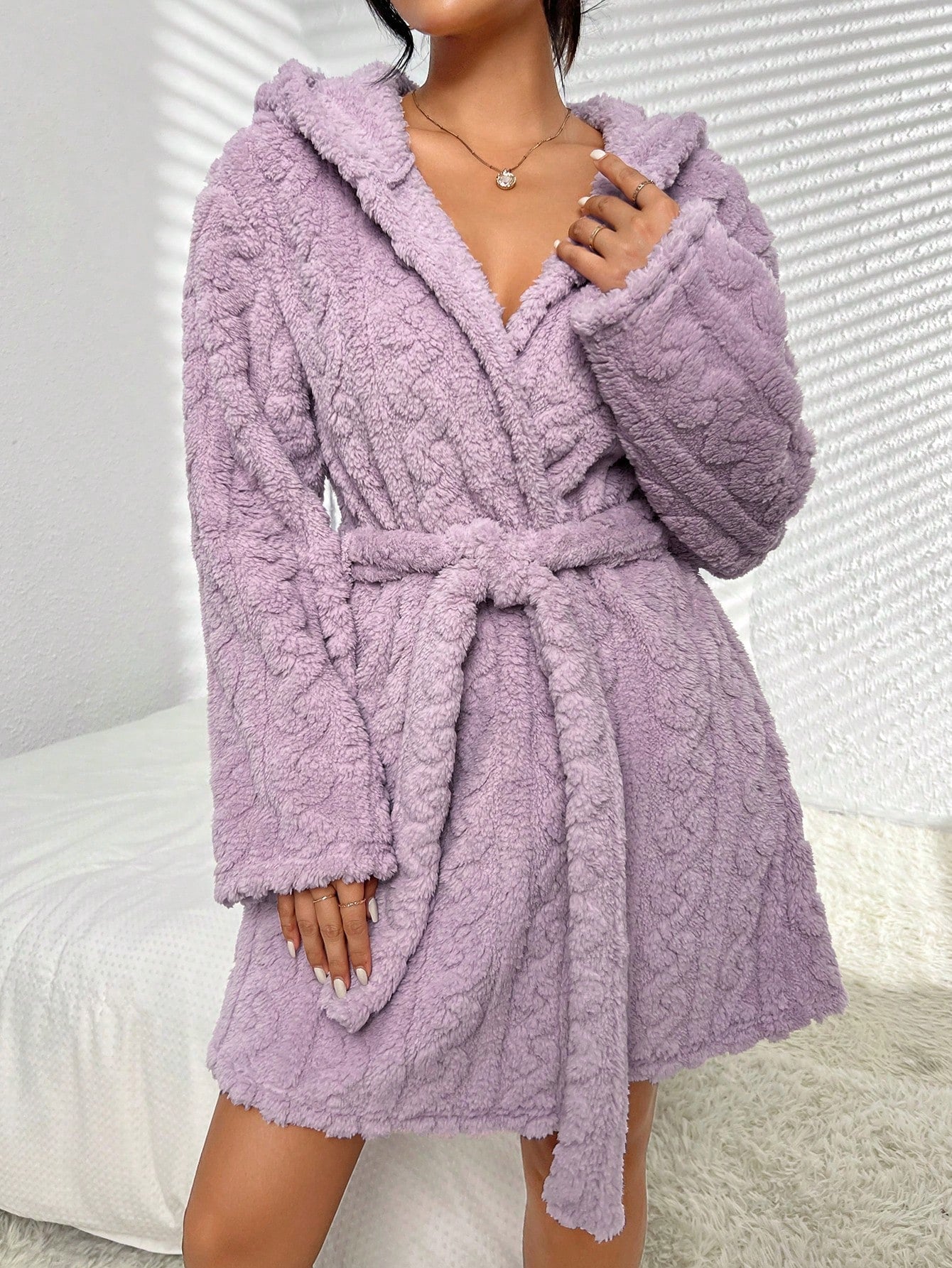 روب موحدة اللون حزام قبعة تيدي