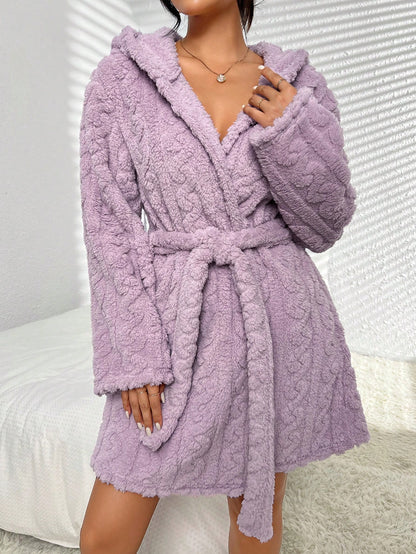 روب موحدة اللون حزام قبعة تيدي