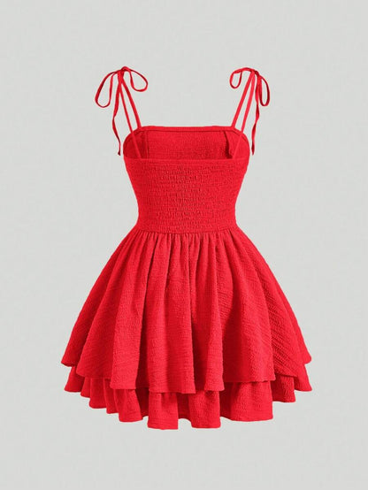 فستان عارية الذراعين الثنية درز رباط الظهر طبقة متداخلة الصاف كاجوال