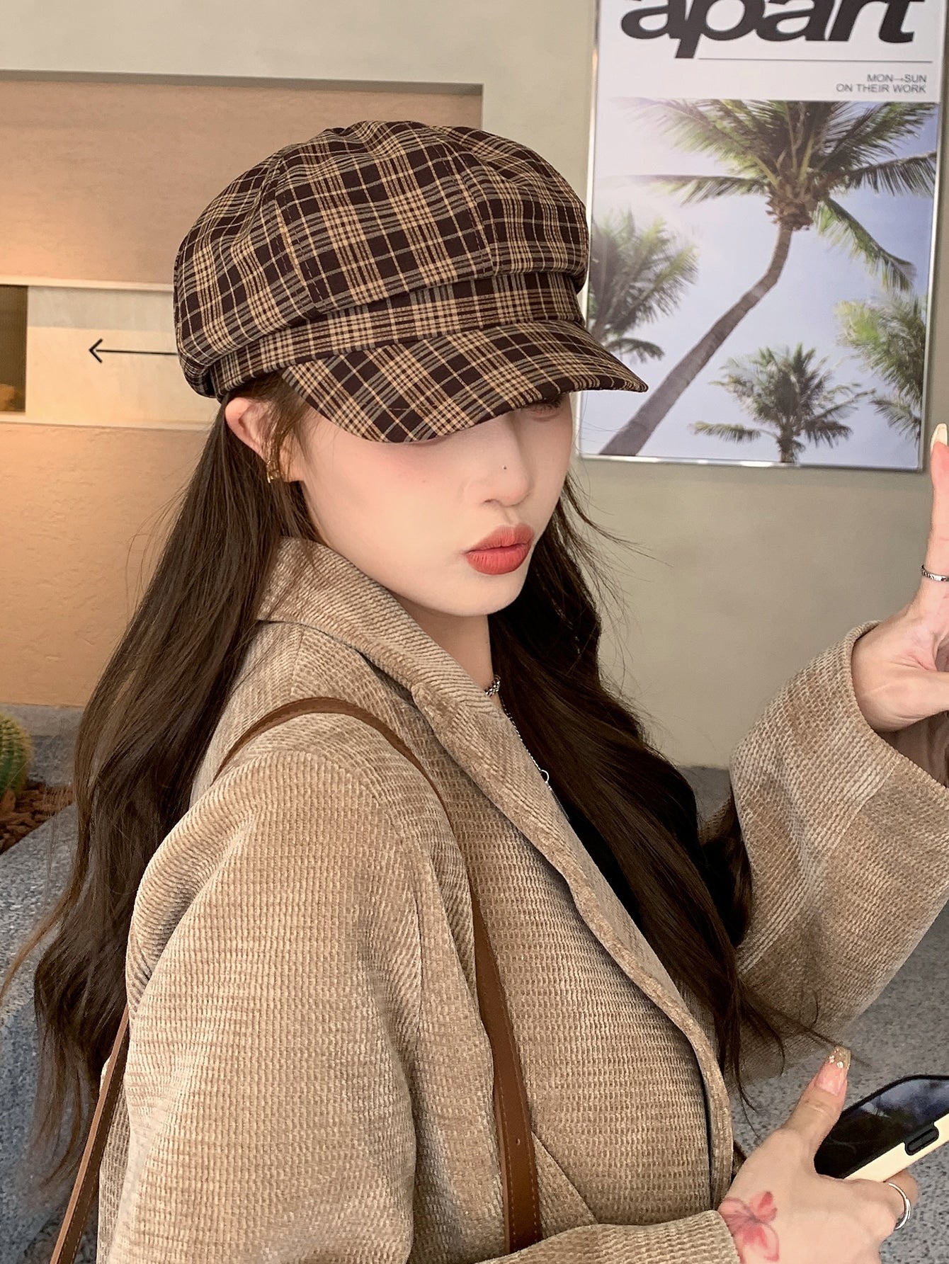 قبعة الباريت الطيفية مربعات النساء لربيع و صيف ، أسلوب متعدد الإستعمالات ، تصميم قبعة ثمانية الأضلاع تحدّد شكل الوجه ، تناسب رؤوس كبيرة ، قبعة رسام 1 قطعة