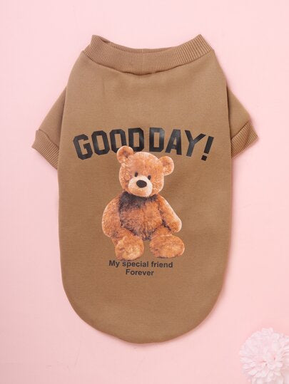 سترة رقبة دائرية رائعة بطبعة دب للخريف/الشتاء للكلاب والقطط الصغيرة