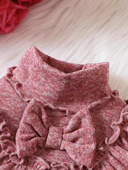 تي شيرت مقلم بكشكش عنق عالي عقدة الفراشة أمامية