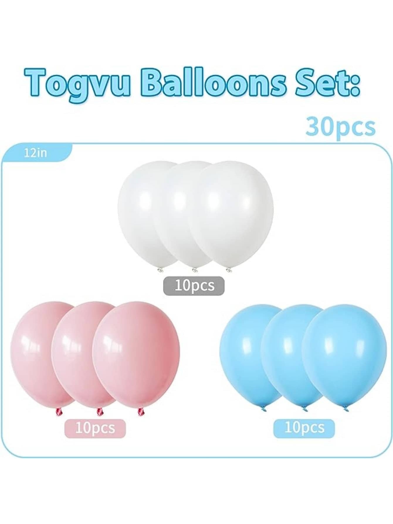 مجموعة بالونات وردية وزرقاء وبيضاء عبارة عن 30 قطعة بالون لاتكس بألوان باستيل وردية وزرقاء وبيضاء
