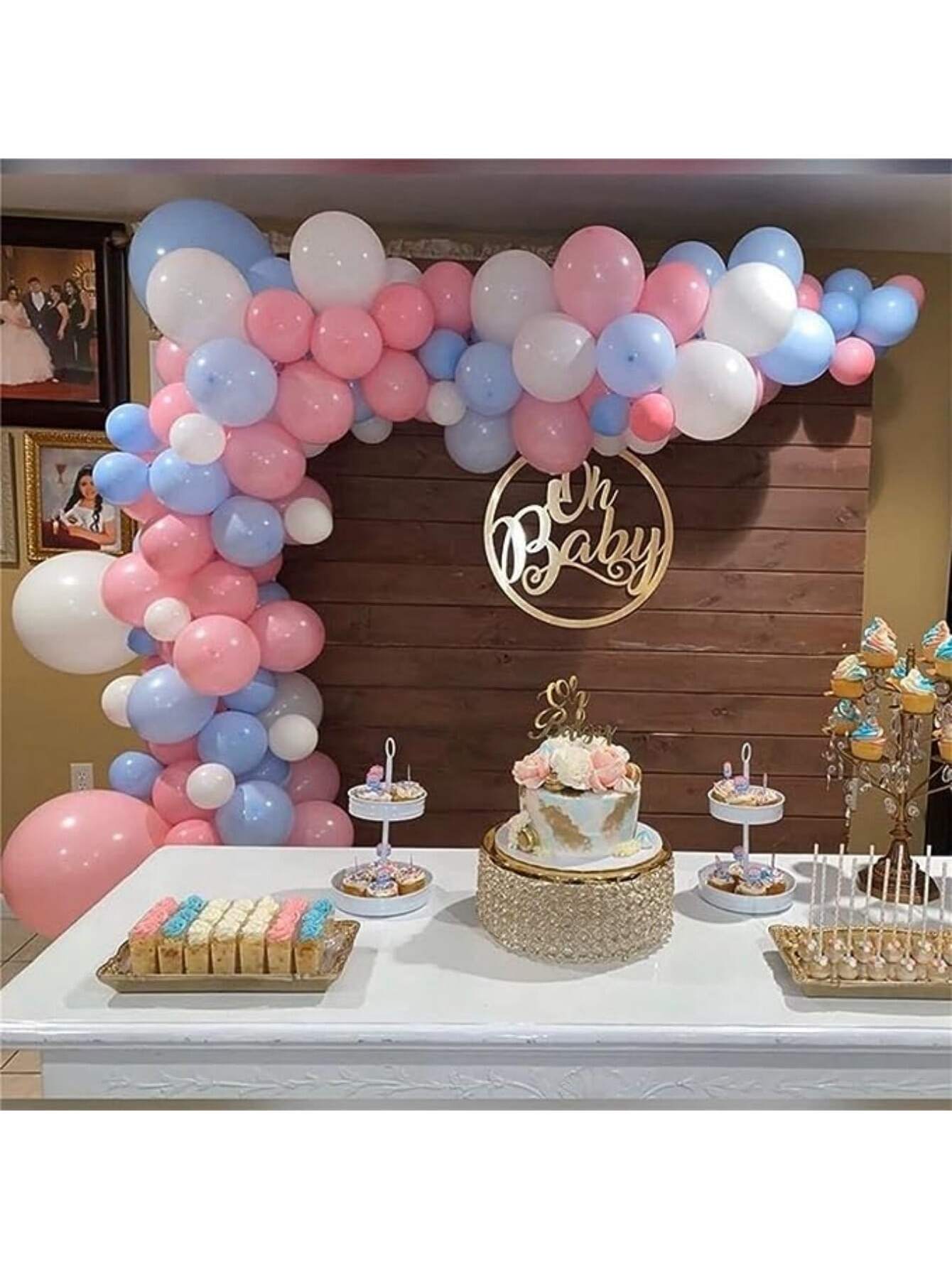 مجموعة بالونات وردية وزرقاء وبيضاء عبارة عن 30 قطعة بالون لاتكس بألوان باستيل وردية وزرقاء وبيضاء