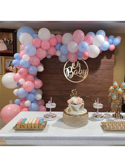 مجموعة بالونات وردية وزرقاء وبيضاء عبارة عن 30 قطعة بالون لاتكس بألوان باستيل وردية وزرقاء وبيضاء