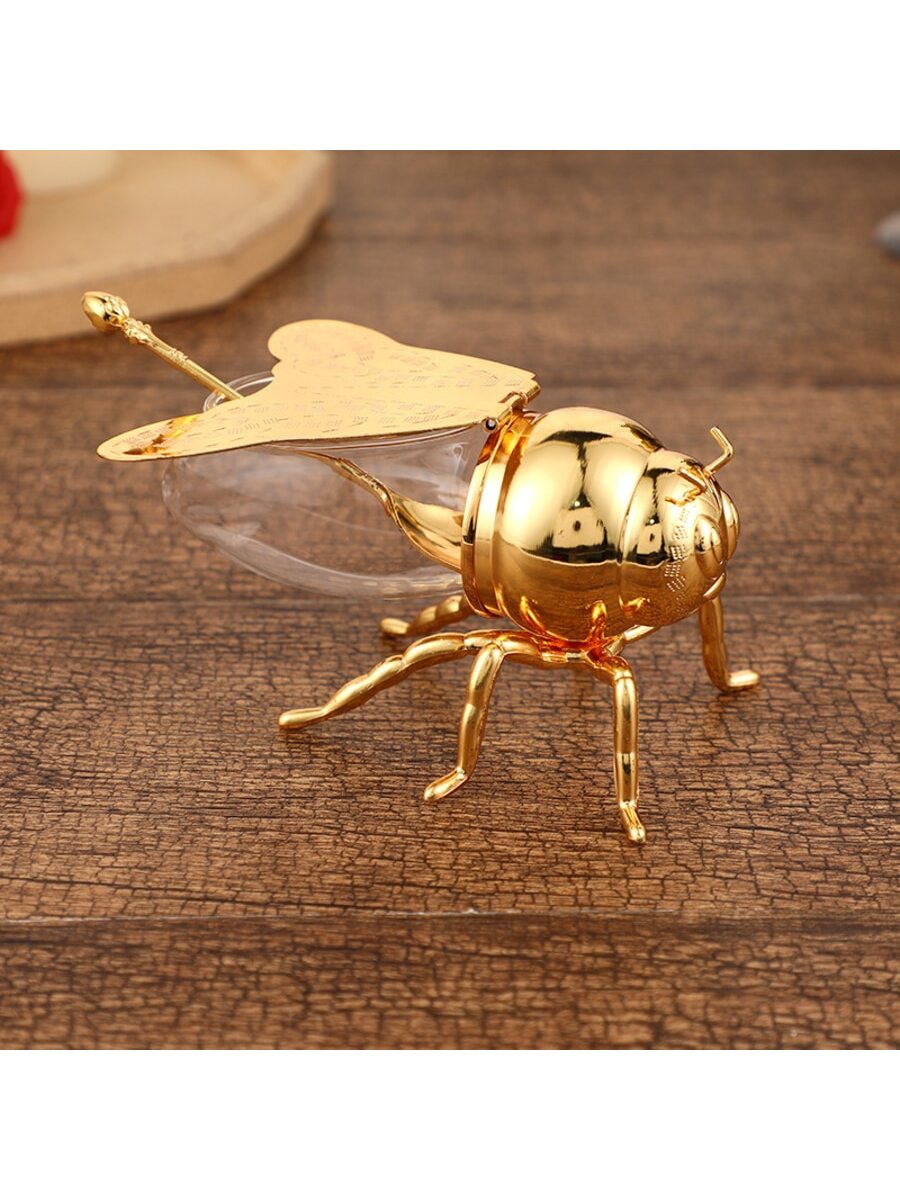 مجموعة إبريق نحلة ذهبية بغطاء وملعقة للتخزين والعرض، مناسبة كهدايا عيد الميلاد وعيد الشكر