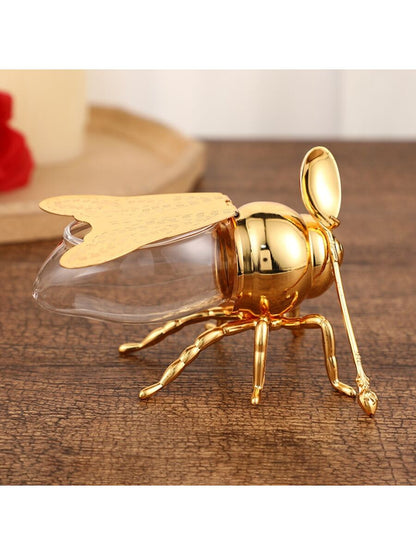 مجموعة إبريق نحلة ذهبية بغطاء وملعقة للتخزين والعرض، مناسبة كهدايا عيد الميلاد وعيد الشكر