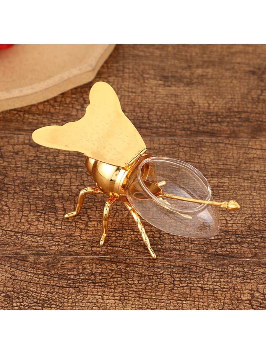 مجموعة إبريق نحلة ذهبية بغطاء وملعقة للتخزين والعرض، مناسبة كهدايا عيد الميلاد وعيد الشكر