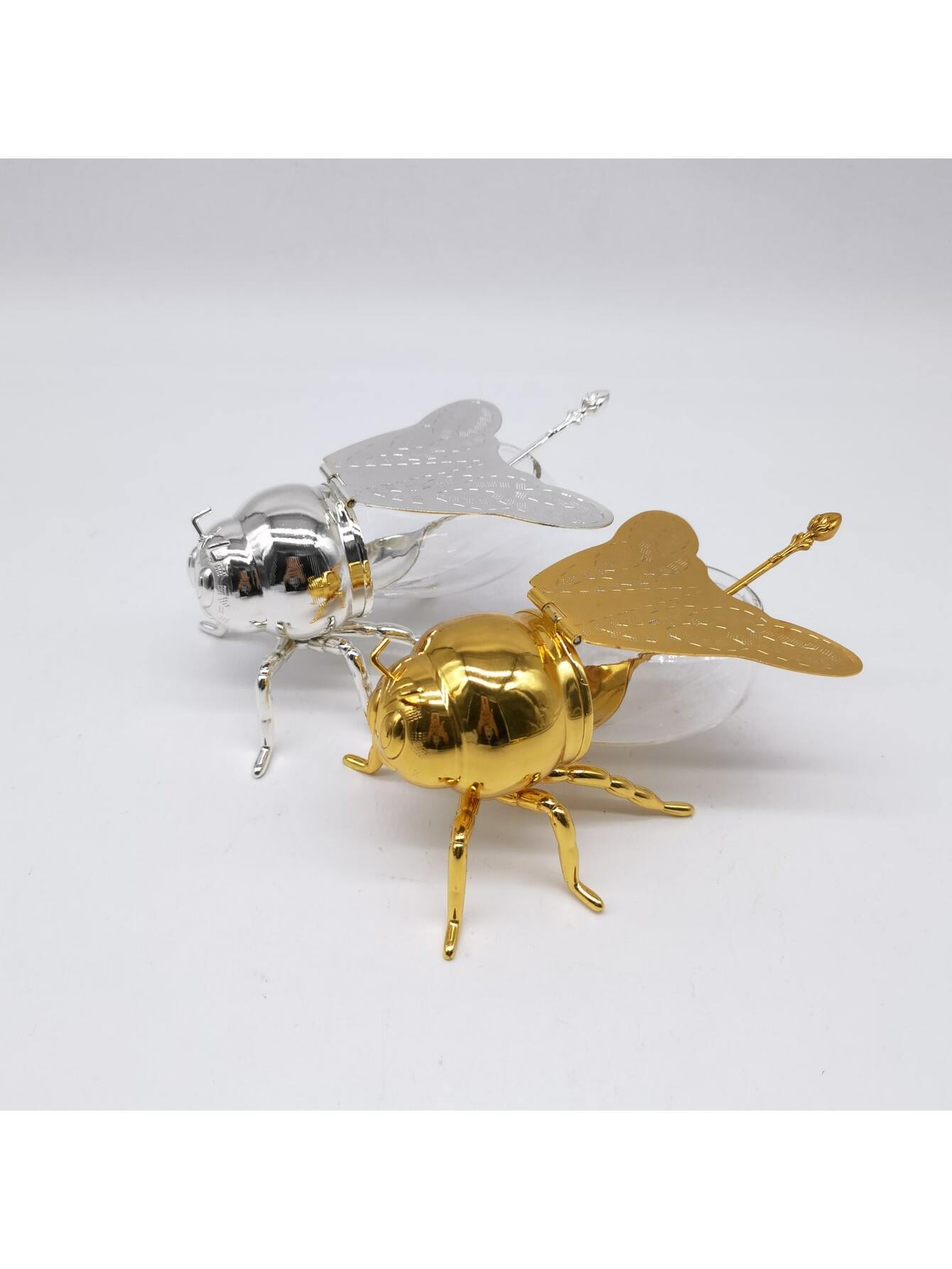 مجموعة إبريق نحلة ذهبية بغطاء وملعقة للتخزين والعرض، مناسبة كهدايا عيد الميلاد وعيد الشكر