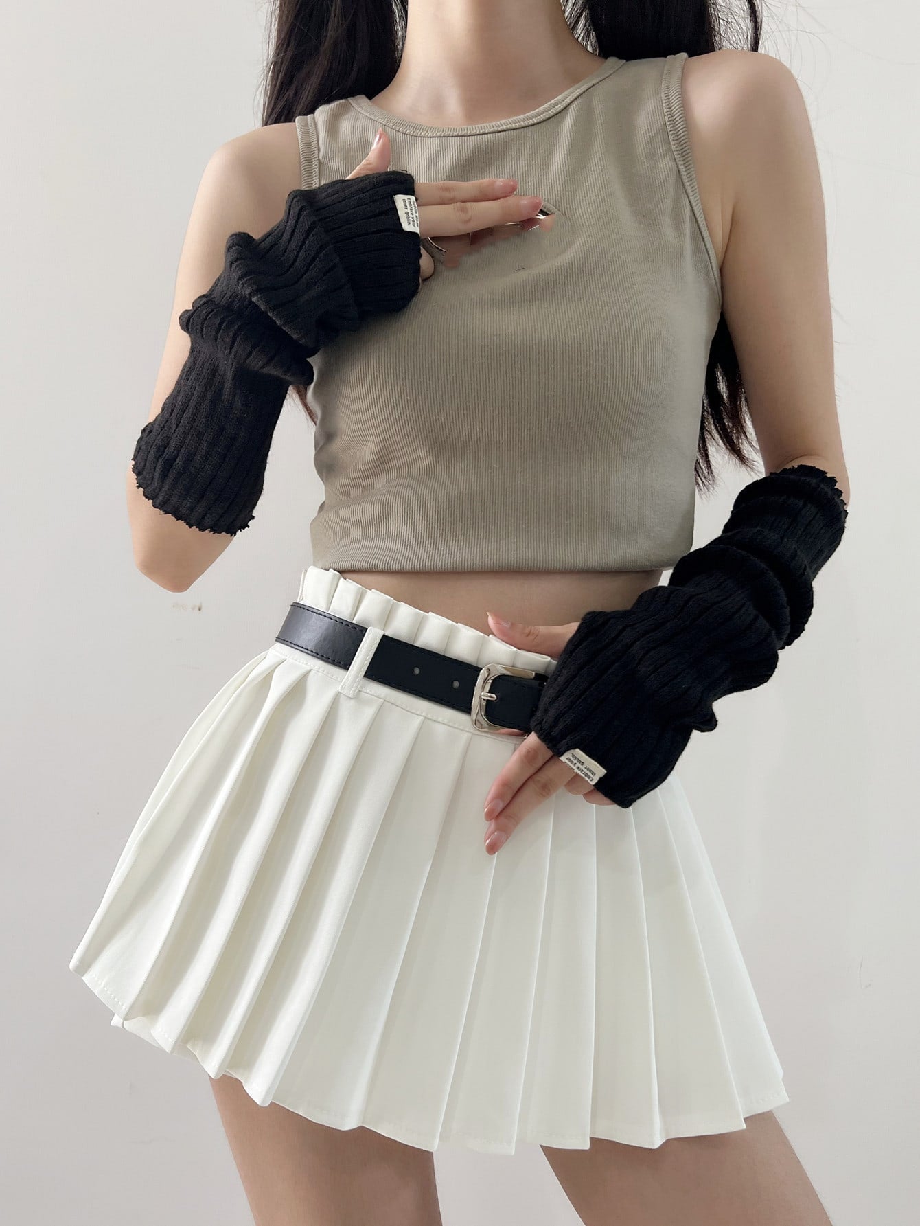 قفازات من الصوف طباعة شعار عصري بدون أصابع للنساء ، كم ذراع دافئ للوقاية من أشعة الشمس