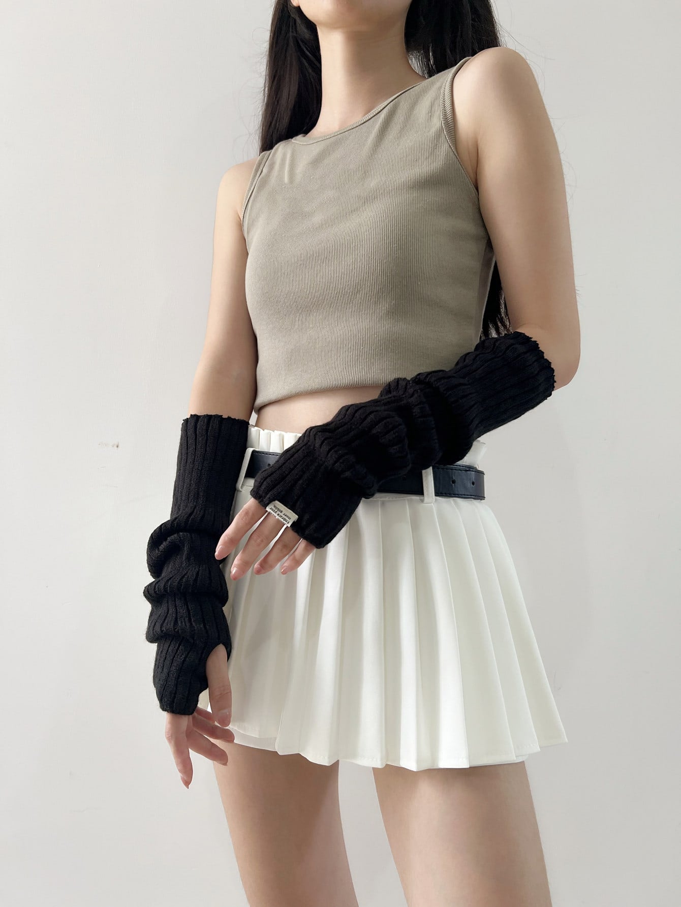 قفازات من الصوف طباعة شعار عصري بدون أصابع للنساء ، كم ذراع دافئ للوقاية من أشعة الشمس