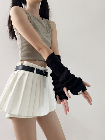 قفازات من الصوف طباعة شعار عصري بدون أصابع للنساء ، كم ذراع دافئ للوقاية من أشعة الشمس