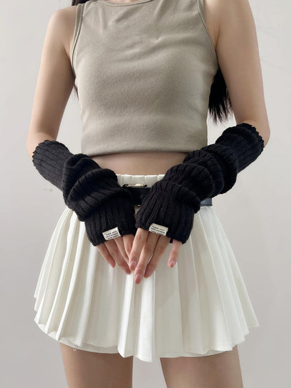 قفازات من الصوف طباعة شعار عصري بدون أصابع للنساء ، كم ذراع دافئ للوقاية من أشعة الشمس