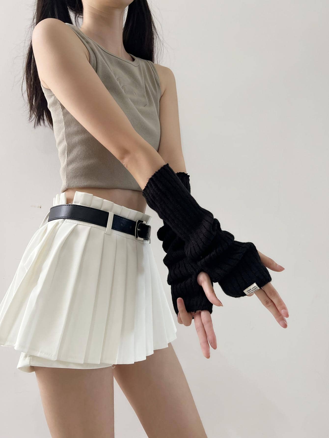 قفازات من الصوف طباعة شعار عصري بدون أصابع للنساء ، كم ذراع دافئ للوقاية من أشعة الشمس