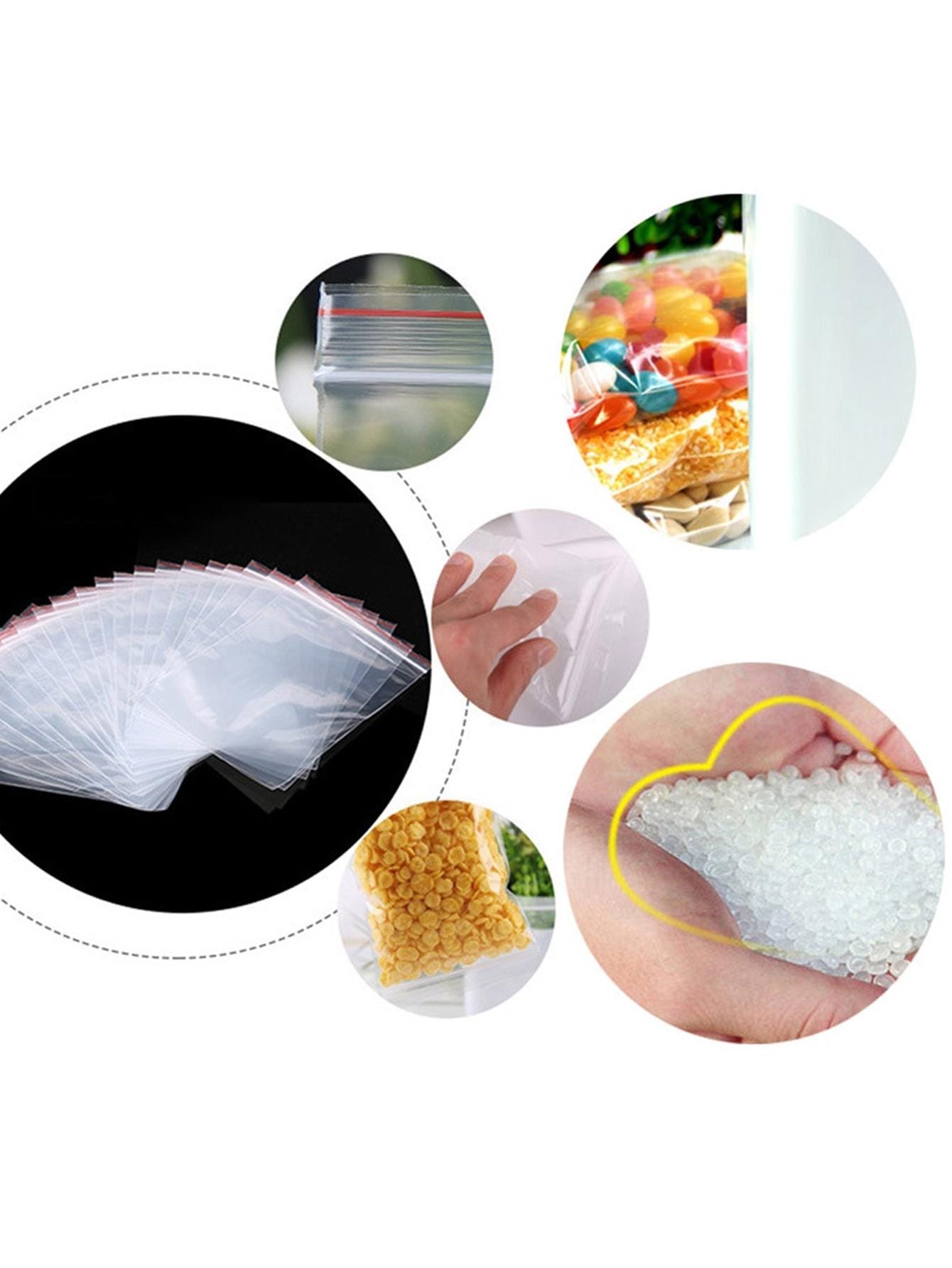 كيس مانع للرطوبة شفاف للتخزين الغذائي المتجدد 100 قطعة/حزمة