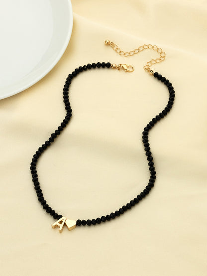 قلادة النمط البوهيمي أسود خرز حرف & بتعليقة القلب قطعة واحدة