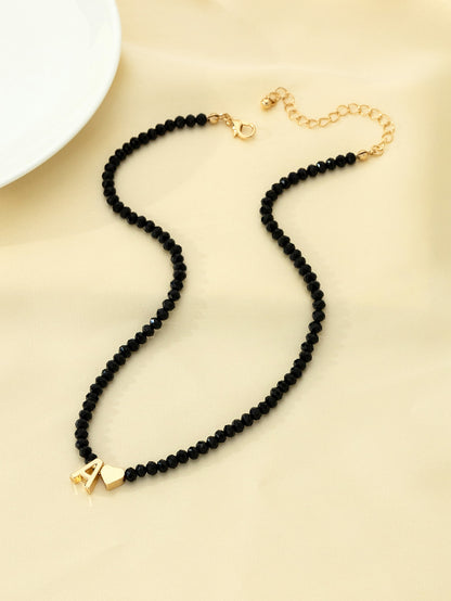 قلادة النمط البوهيمي أسود خرز حرف & بتعليقة القلب قطعة واحدة