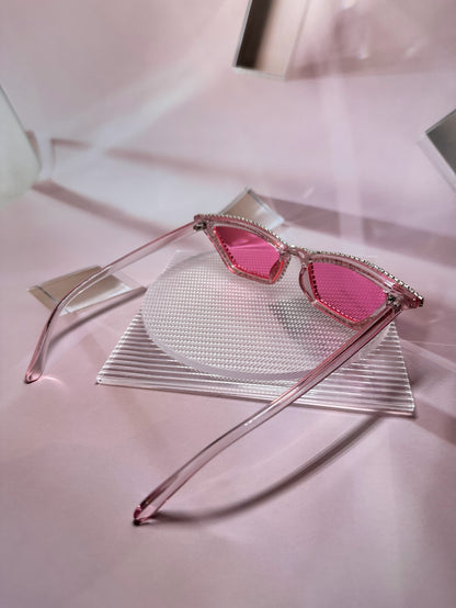 نظارات حفلات موضة فاخرة للنساء مُزينة بالراين واكريستال بإطار وردي بلاستيكي زوج واحد
