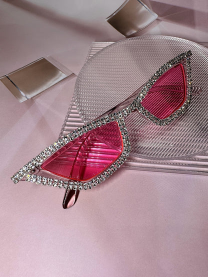 نظارات حفلات موضة فاخرة للنساء مُزينة بالراين واكريستال بإطار وردي بلاستيكي زوج واحد