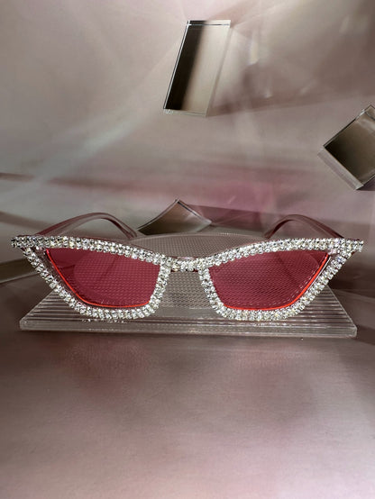نظارات حفلات موضة فاخرة للنساء مُزينة بالراين واكريستال بإطار وردي بلاستيكي زوج واحد