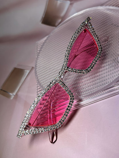 نظارات حفلات موضة فاخرة للنساء مُزينة بالراين واكريستال بإطار وردي بلاستيكي زوج واحد