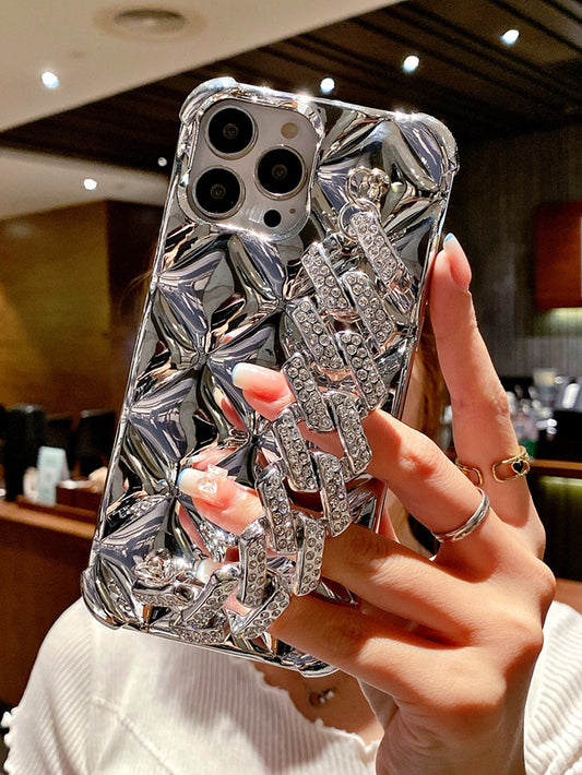 قطعة واحدة مطلي هندسي شكل صغير حجر الراين قفل مشبك سوار & TPU كفر موبايل