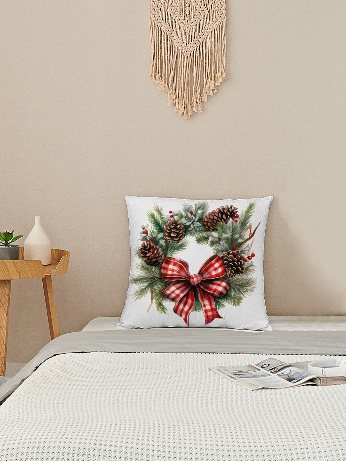 غطاء وسادة مطبوع رقميًا بنمط نباتي قطعة واحدة