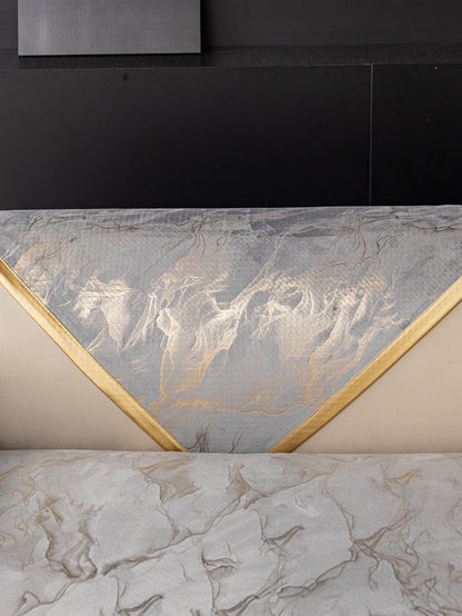 قطعة طقم غطاء أريكة جاكار بحافة ذهبية