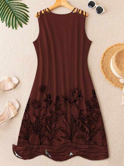 فستان تانك طباعة الأزهار قص مجوف مقاس كبير