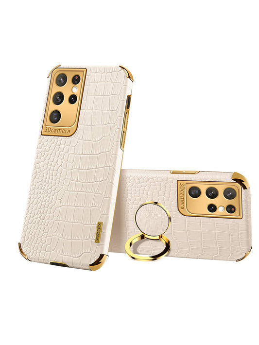 كفر موبايل بنقش تمساح مع حامل حلقي متوافق مع iPhone15/15Plus/15Pro/15Promax