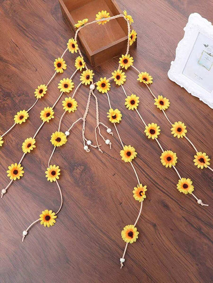 إكليل زهري بوهيمي بزهور عباد الشمس