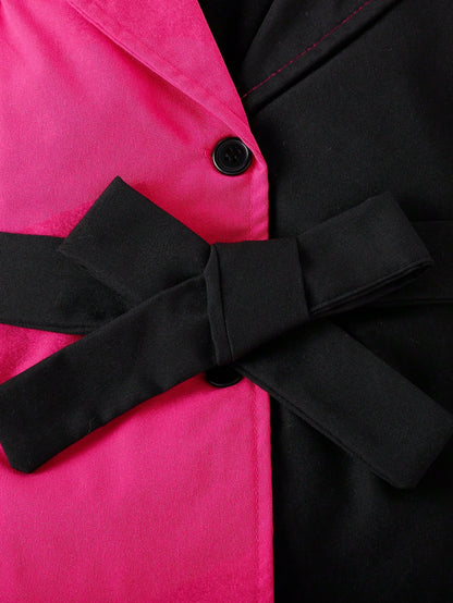 سترة بحزام ومزخرفة بكشكشة للفتيات الصغيرات وبلوزة وسروال كامي