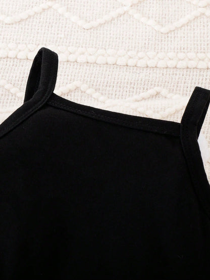 سترة بحزام ومزخرفة بكشكشة للفتيات الصغيرات وبلوزة وسروال كامي